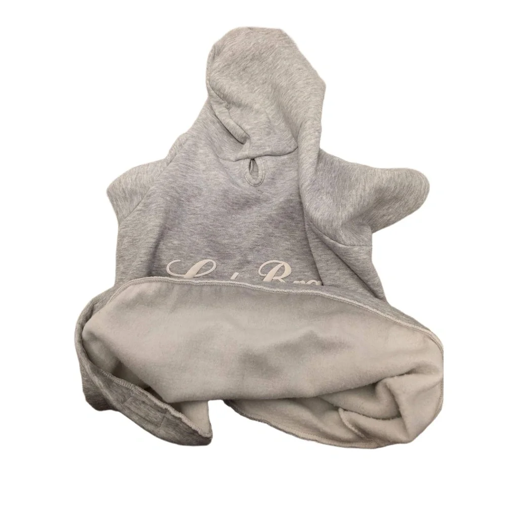 Lucky Brand Light Grey Hood Graphic Print‎ Dog Coat Velcro Closure Leash Hole